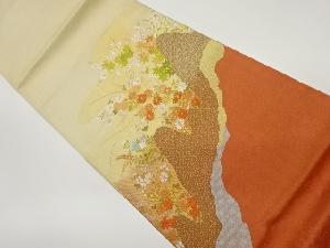 道長取に草花模様織出し袋帯